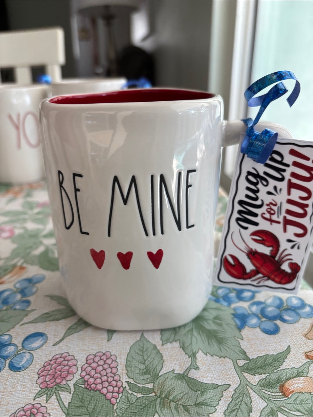 Rae Dunn White Mug with Red Interior and Hearts